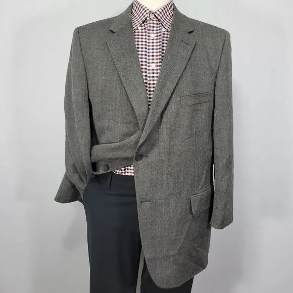 Joseph Feiss Men's Sport Coat Blazer Two Button Gray Herringbone Lambs Wool 46R - Picture 1 of 15